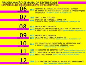 Programação Parada do Orgulho LGBT de Taguatinga