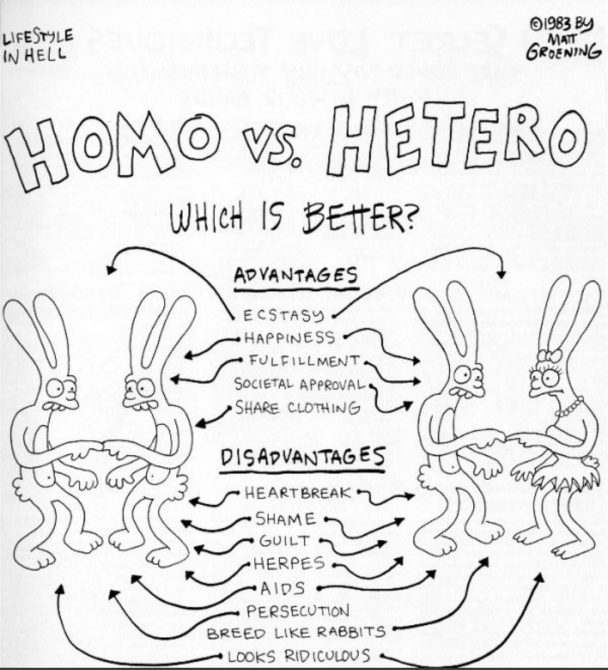 Desenho Homo vs Hétero de Matt Groeing 