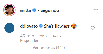 Demi Lovato comenta em foto de Anitta