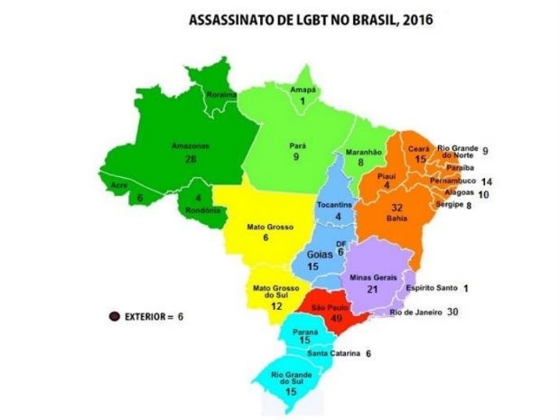 Segundo GGB, 343 LGBts fora assassinados no Brasil em 2016