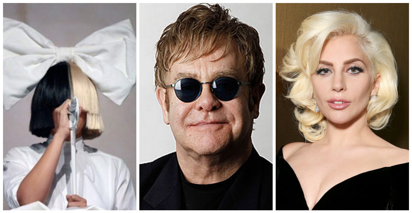 Os cantores: Sia, Elton John e Lady Gaga