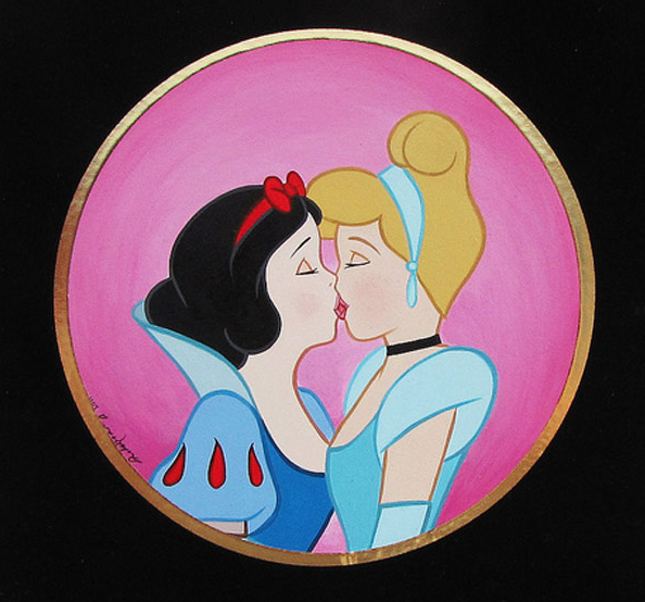 Princesas Disney em representação do artista mexicano Rodolfo Loaiza. Será que o estúdio está pronto para mostrar beijões como este aí acima?