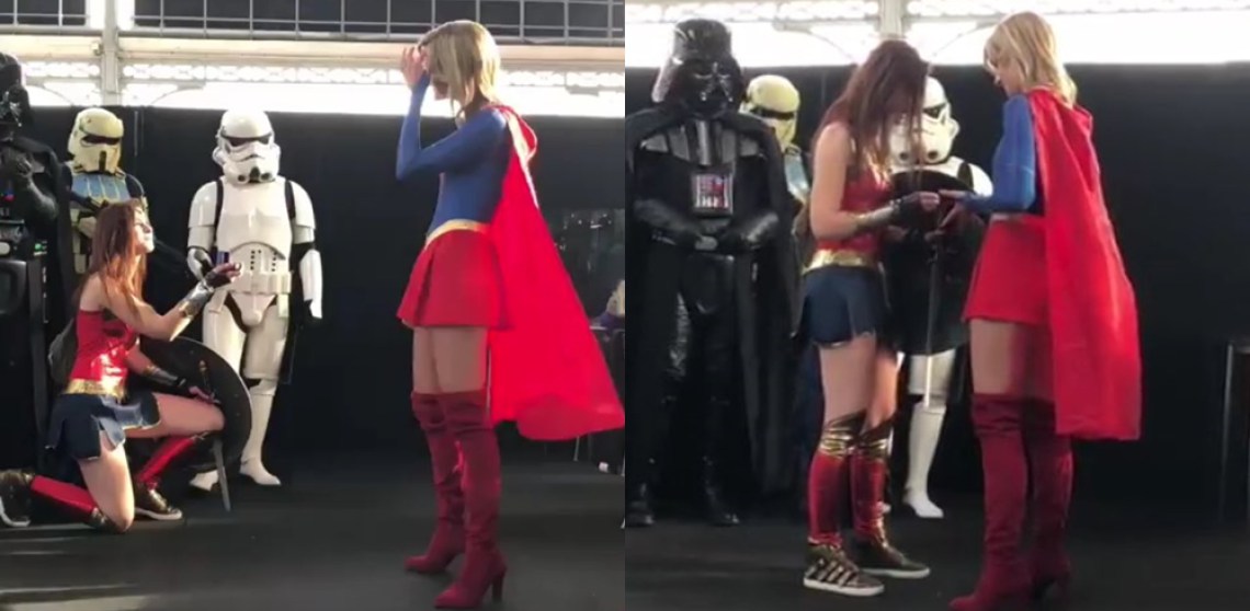 Cosplayers da Mulher Maravilha e Supergirl protagonizaram pedido de casamento na Comic Con