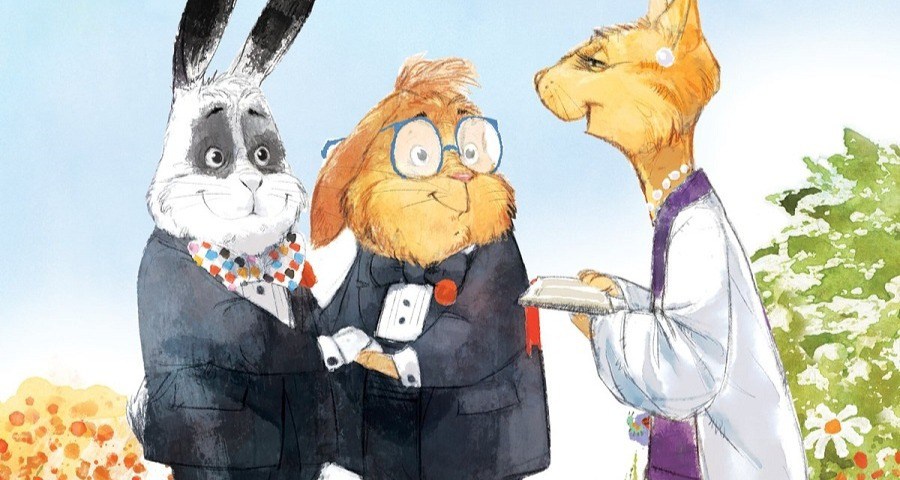 Ilustração do livro infantil com coelho gay