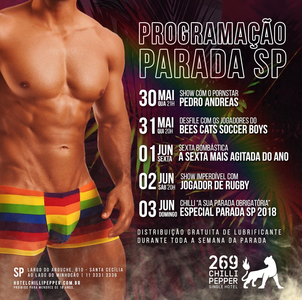 Programação Chili 269 Chili Peppers, semana Parada do Orgulho LGBT de São Paulo