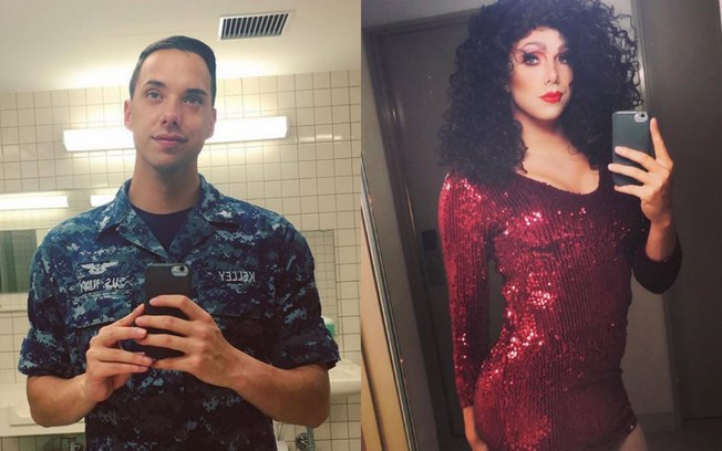 Servidor das Forças Armadas Joshua Kelley trabalha a noite como drag queen