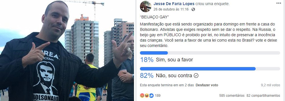 Deputado do PSL mostrou-se simpático à proibição do beijo gay em público no Brasil