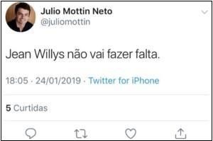 Presidente do grupo Dimed, Júlio Mottin Neto, faz post sobre Jean Wyllys no Twitter