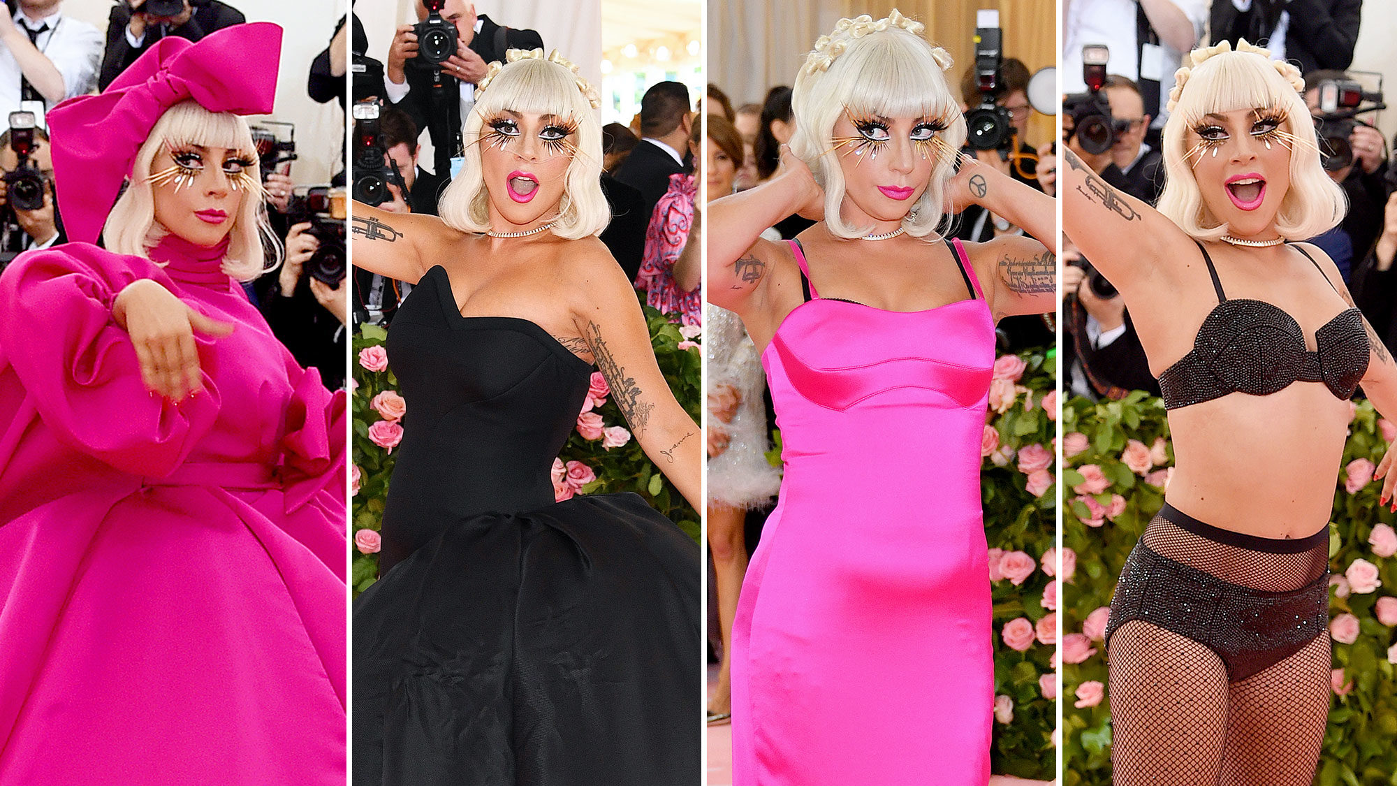 Lady Gaga no tapere rosa do MET Gala (Reprodução/Twitter)