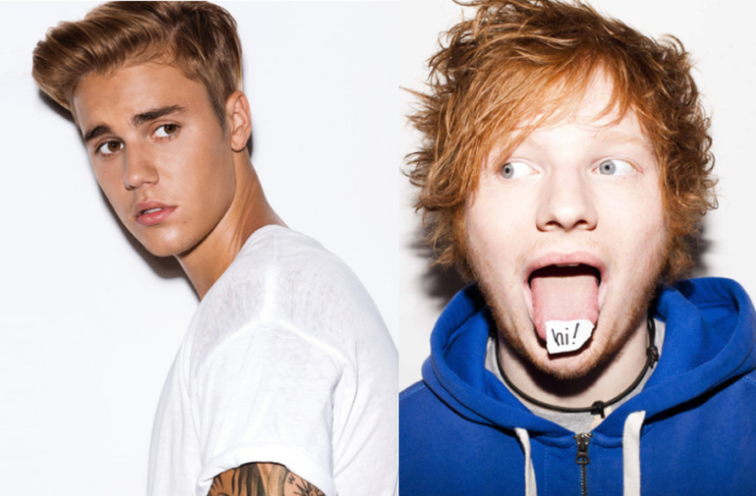 Os cantores Justin Bieber e Ed Sheeran (FOTO: Reprodução)