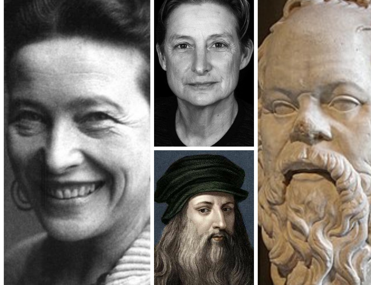 Simone de Beauvoir, Judith Butler, Leonardo da Vinci e Sócrates