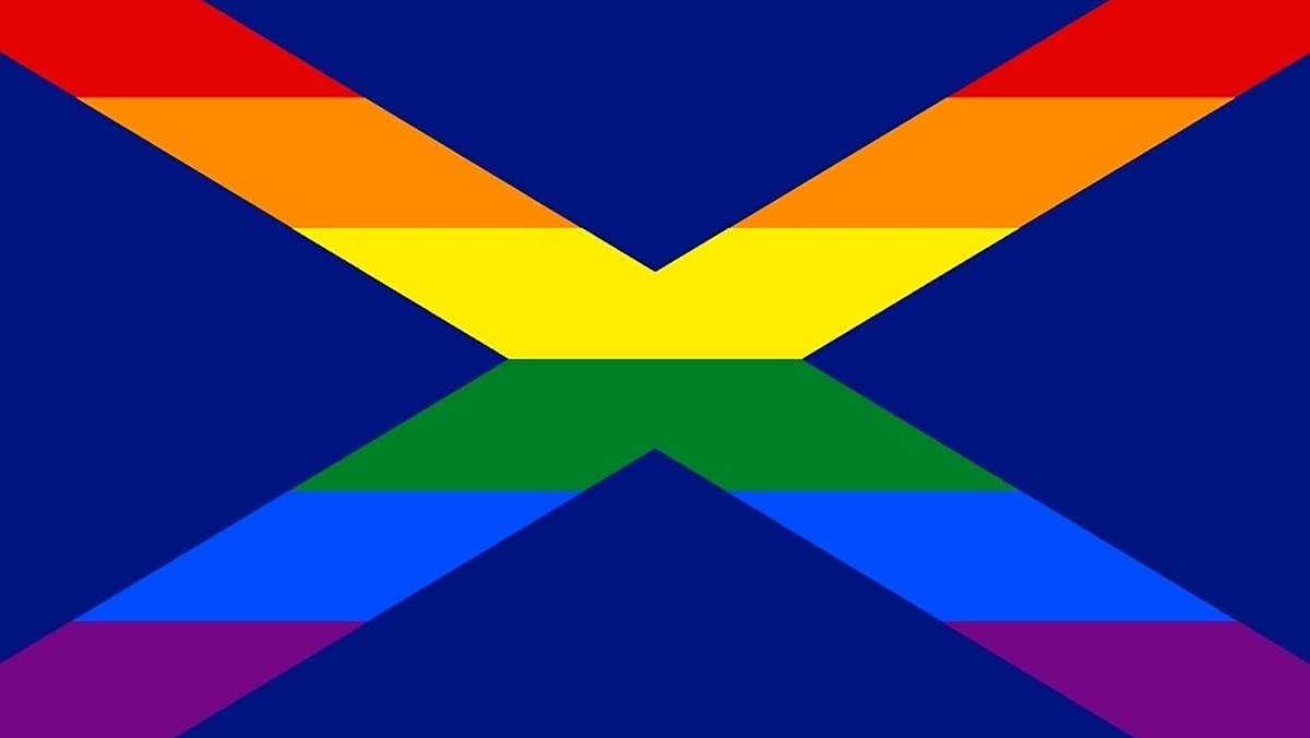 Bandeira LGBT mesclada com a da Escócia
