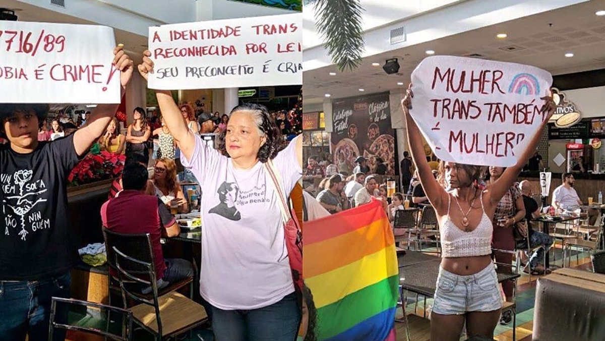 Manifestação contra transfobia no Shopping Pátio (Reprodução/Instagram)