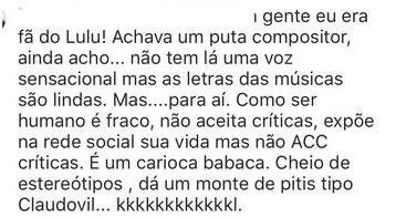 Clebson Teixeira defende Lulu Santos de seguidora