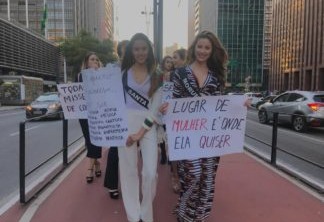 Candidatas do Miss São Paulo protestam contra Feminicídio na avenida Paulista