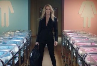 A cantora Céline Dion no anúncio da sua linha de roupas agênero para crianças