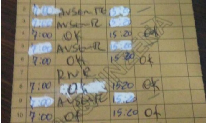 A folha de ponto, que segundo a gari, foi adulterada (FOTO: Arquivo pessoal)