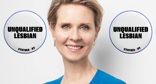 Botton da campanha a governadora de Cynthia Nixon