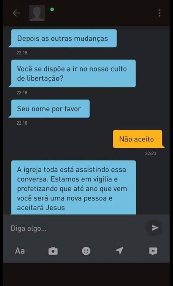 Print de conversa entre gay e evangélico