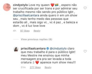 Priscila Alcântara convida fã transexual para assistir um show seu