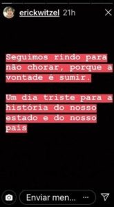 Erick Witzel lamentou o resultado das eleições