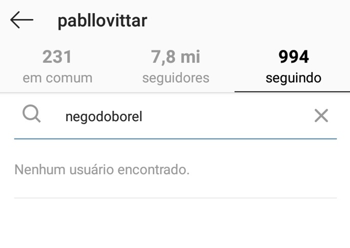 Print atesta que Pabllo Vittar não segue Nego do Borel