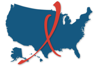 Mapa dos EUA com fita vermelha